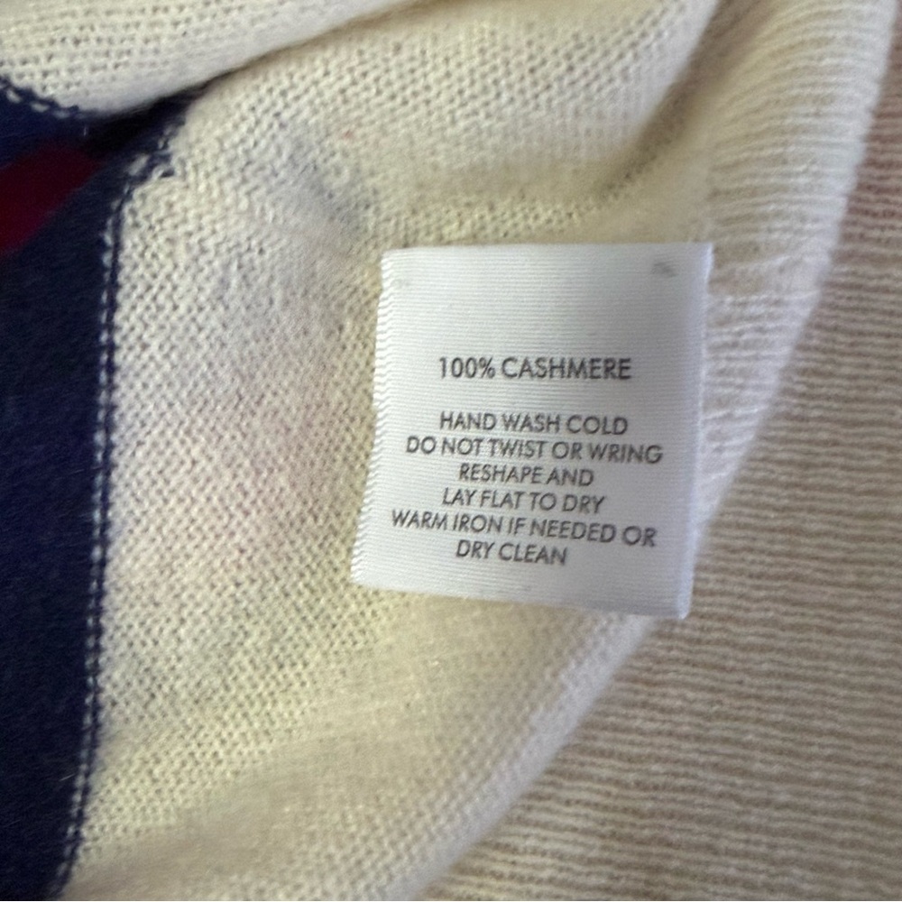 White + Warren Essentials Cashmere Sweater Cream Pink Navy Striped Size Medium - Picture 4 of 4